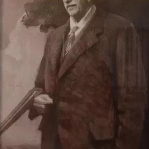 Portrait of Raymond ffennell, with Wytham Abbey in background, by Harold Speed